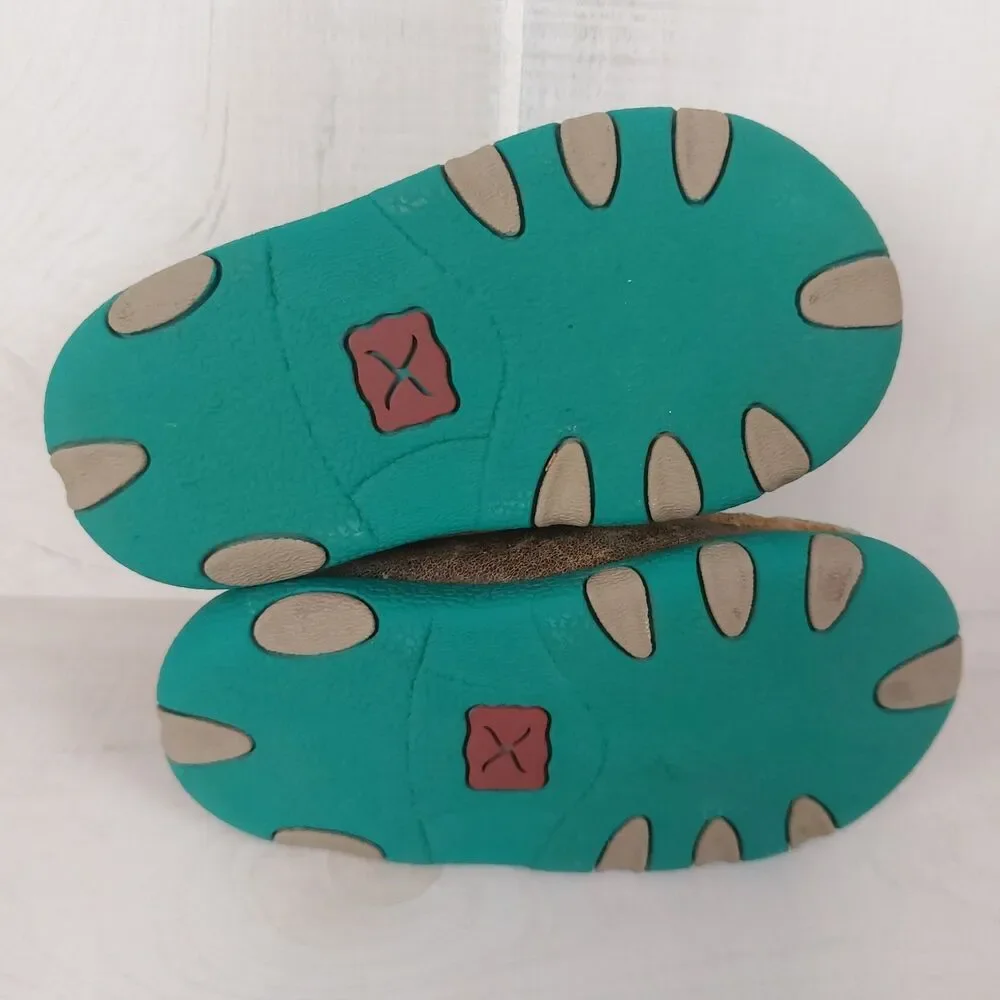 Twisted X Infant Bomber Driving Mocs Size 5M Brown Teal Accents Leather